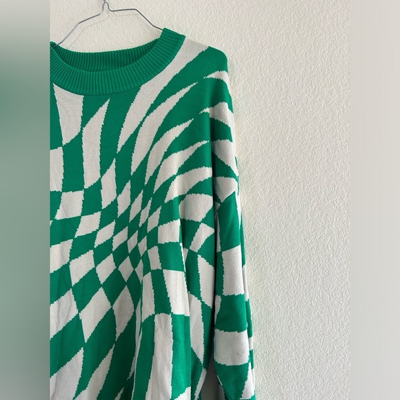 Edikted Morphy Oversized Green White Geometric Sweater Size M/L Women's Preppy - Picture 7 of 11